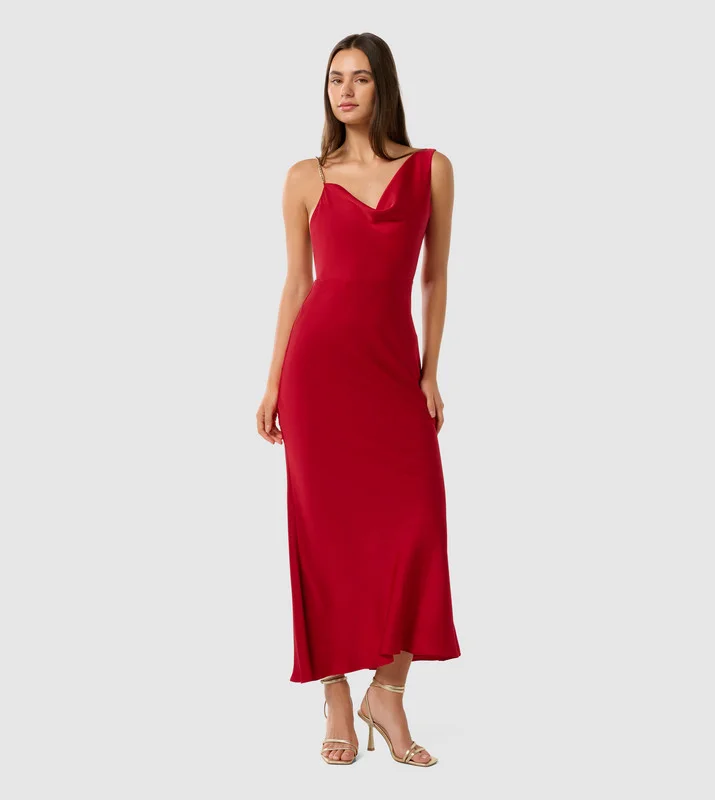 LOUISA Asymmetric Shoulder Midaxi Dress